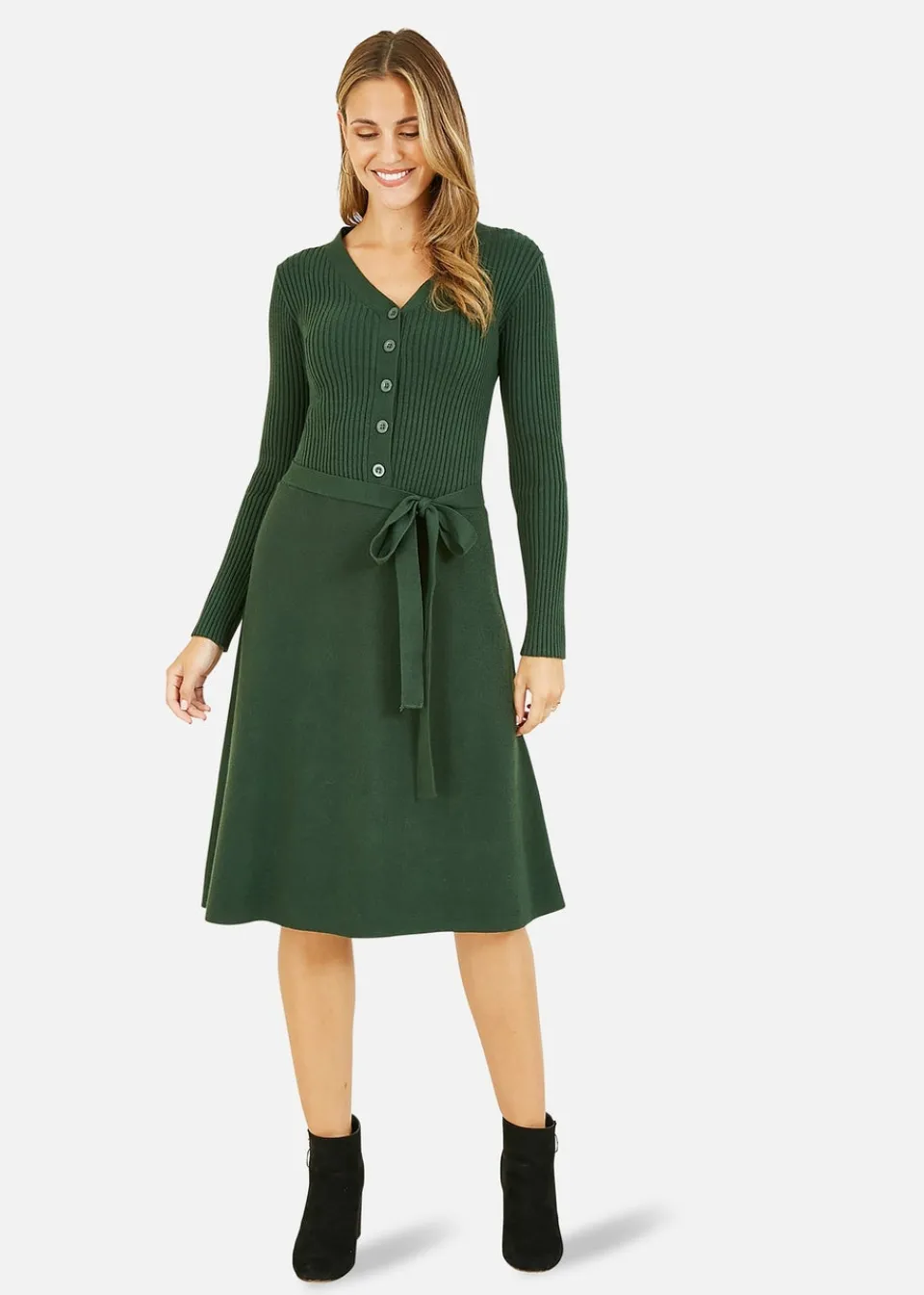 Knitwear>Yumi Green Knitted Skater Dress