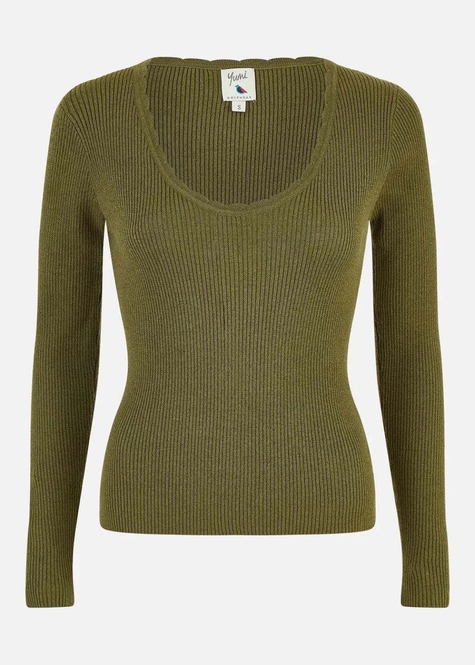 Tops>Yumi Green Metallic Knitted Ribbed Top