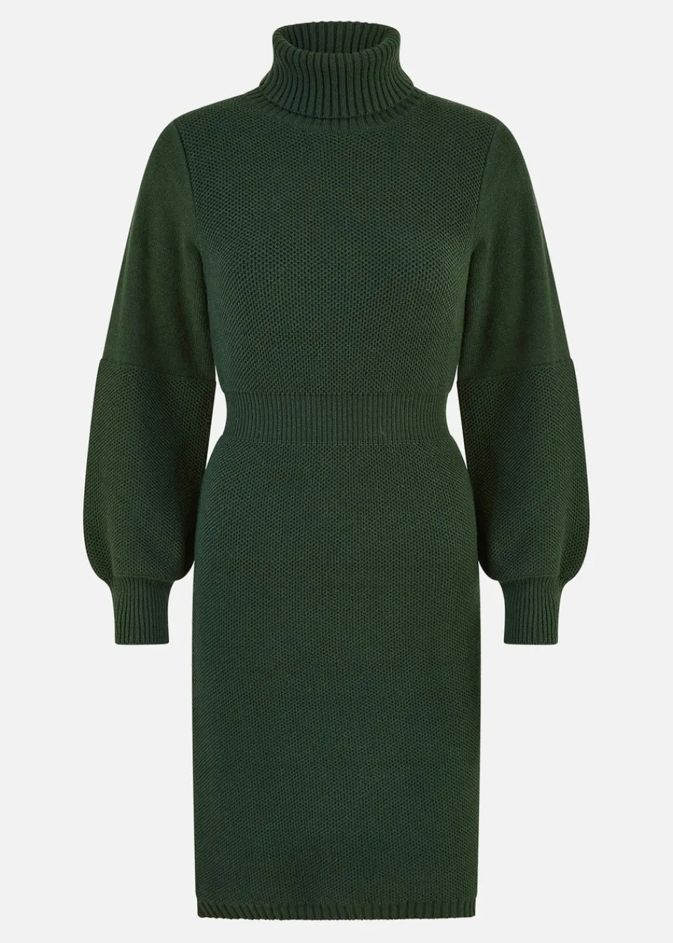 Knitwear>Yumi Green Roll Neck Knitted Dress With Fitted Waist