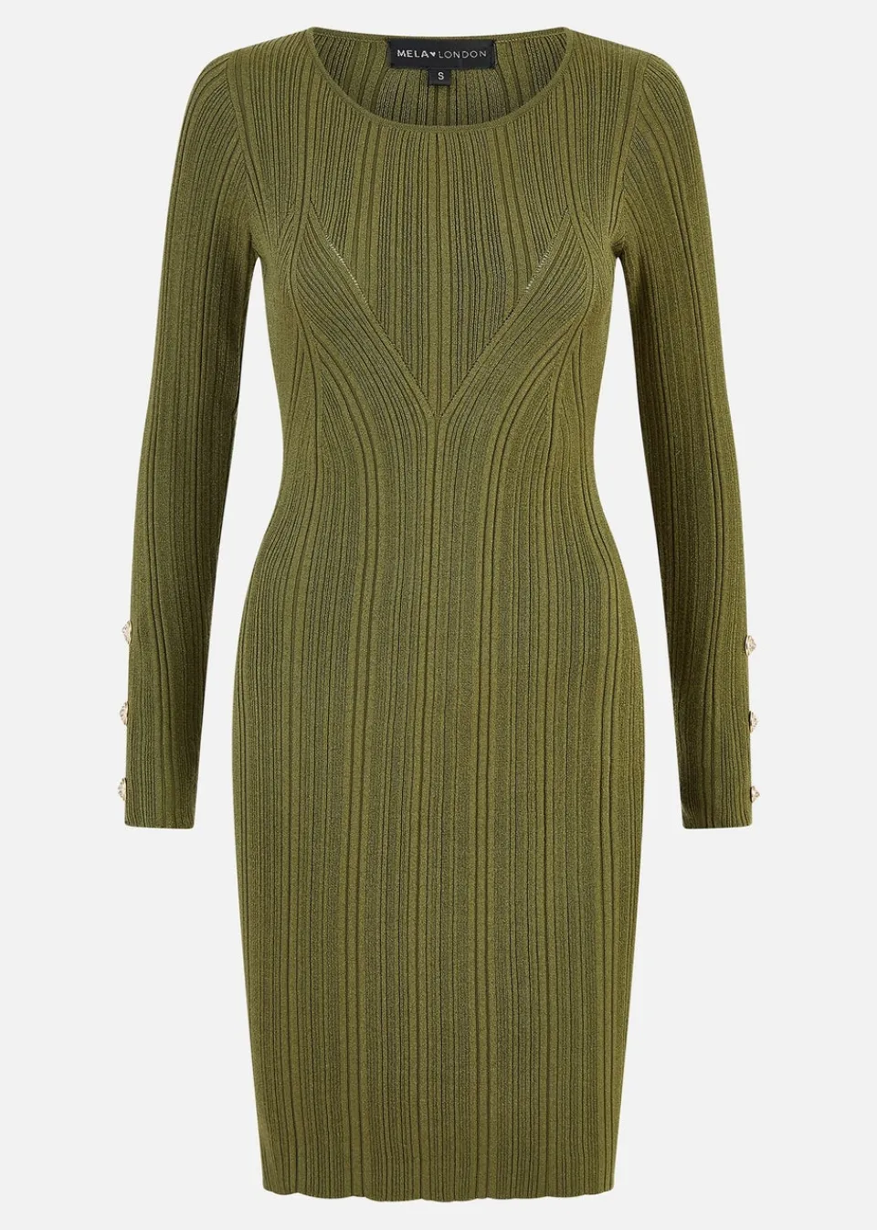 Knitwear>Yumi Green Shimmer Fitted Midi Dress With Button