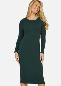 Knitwear>Yumi Green Sparkle Knit Midi Jumper Dress