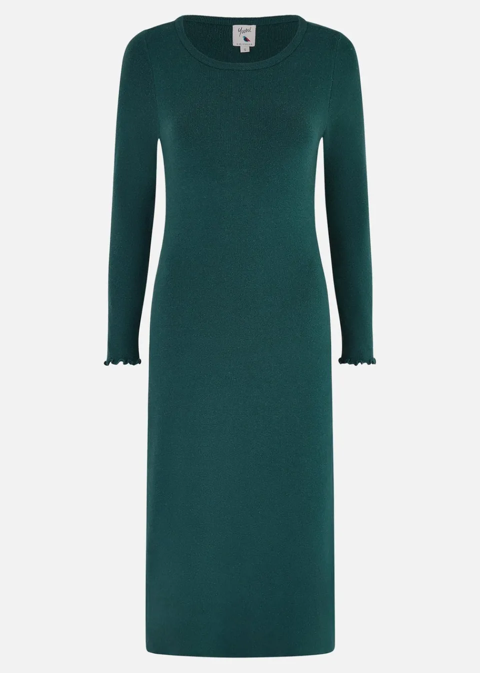Knitwear>Yumi Green Sparkle Knit Midi Jumper Dress