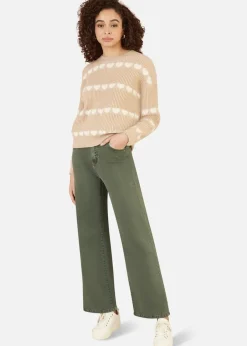 Jeans & Jeggings>Yumi Green Stretch Canvas Wide Leg High Waist Jeans