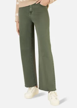 Jeans & Jeggings>Yumi Green Stretch Canvas Wide Leg High Waist Jeans