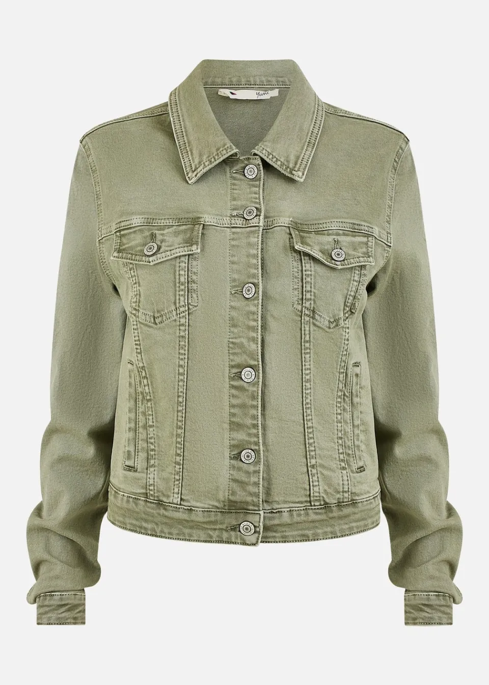 Coats & Jackets>Yumi Stretch Cotton Denim Jacket Green