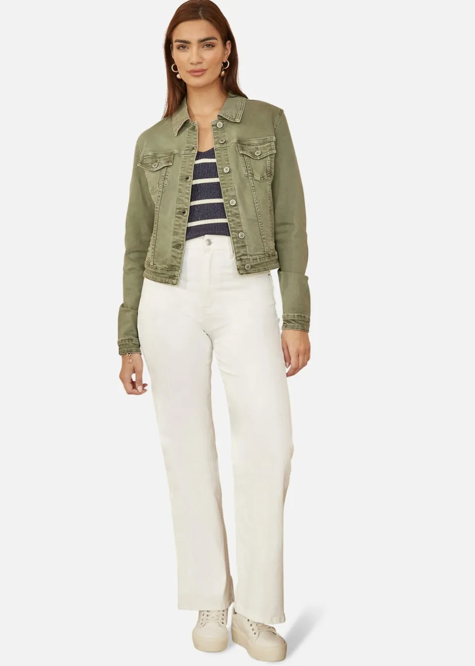 Coats & Jackets>Yumi Stretch Cotton Denim Jacket Green