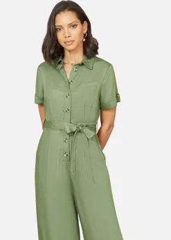Jumpsuits & Playsuits>Yumi Green Twill Viscose Utility Jumpsuit