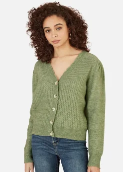 Tops>Yumi Green Twist Knit Button Up Cardigan