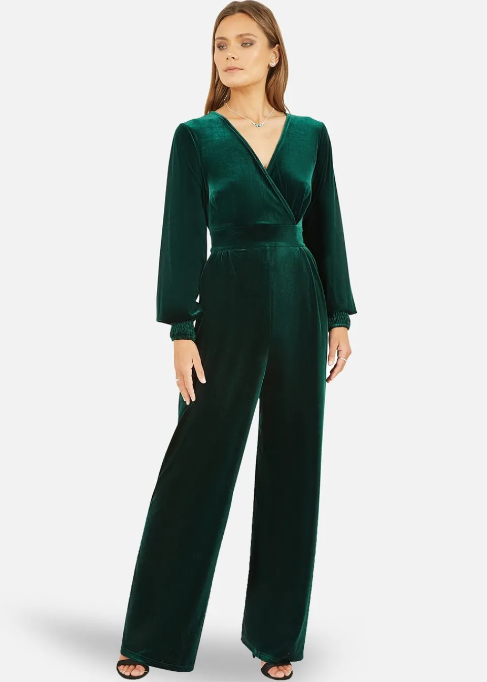 Jumpsuits & Playsuits>Yumi Green Velvet Long Sleeve Jumpsuit
