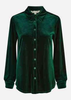 Tops>Yumi Green Velvet Relaxed Fit Shirt