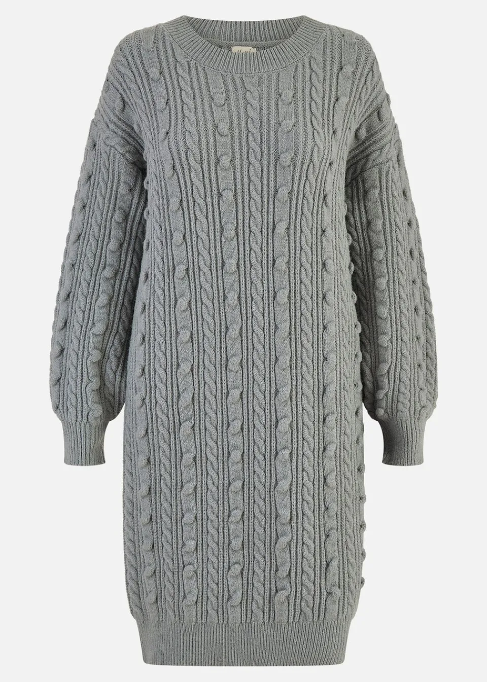 Knitwear>Yumi Grey Cable Knit Tunic Dress