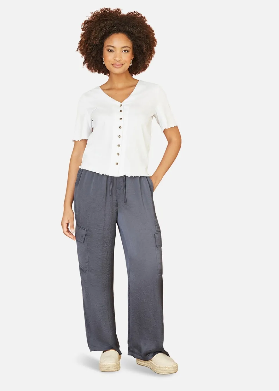Trousers>Yumi Grey Cargo Trousers