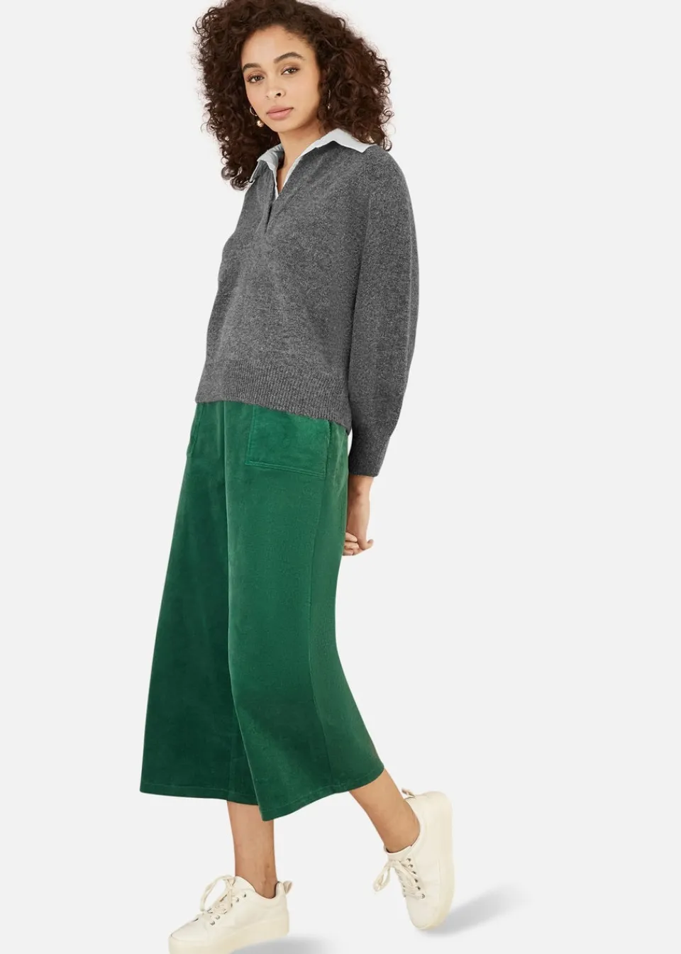 Tops>Yumi Grey Knitted Jumper With Collar Detail
