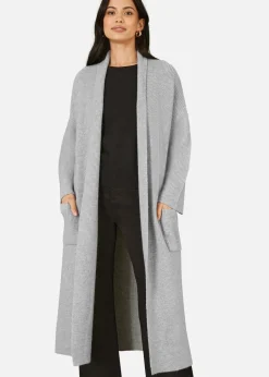 Tops>Yumi Grey Knitted Maxi Cardigan With Pockets