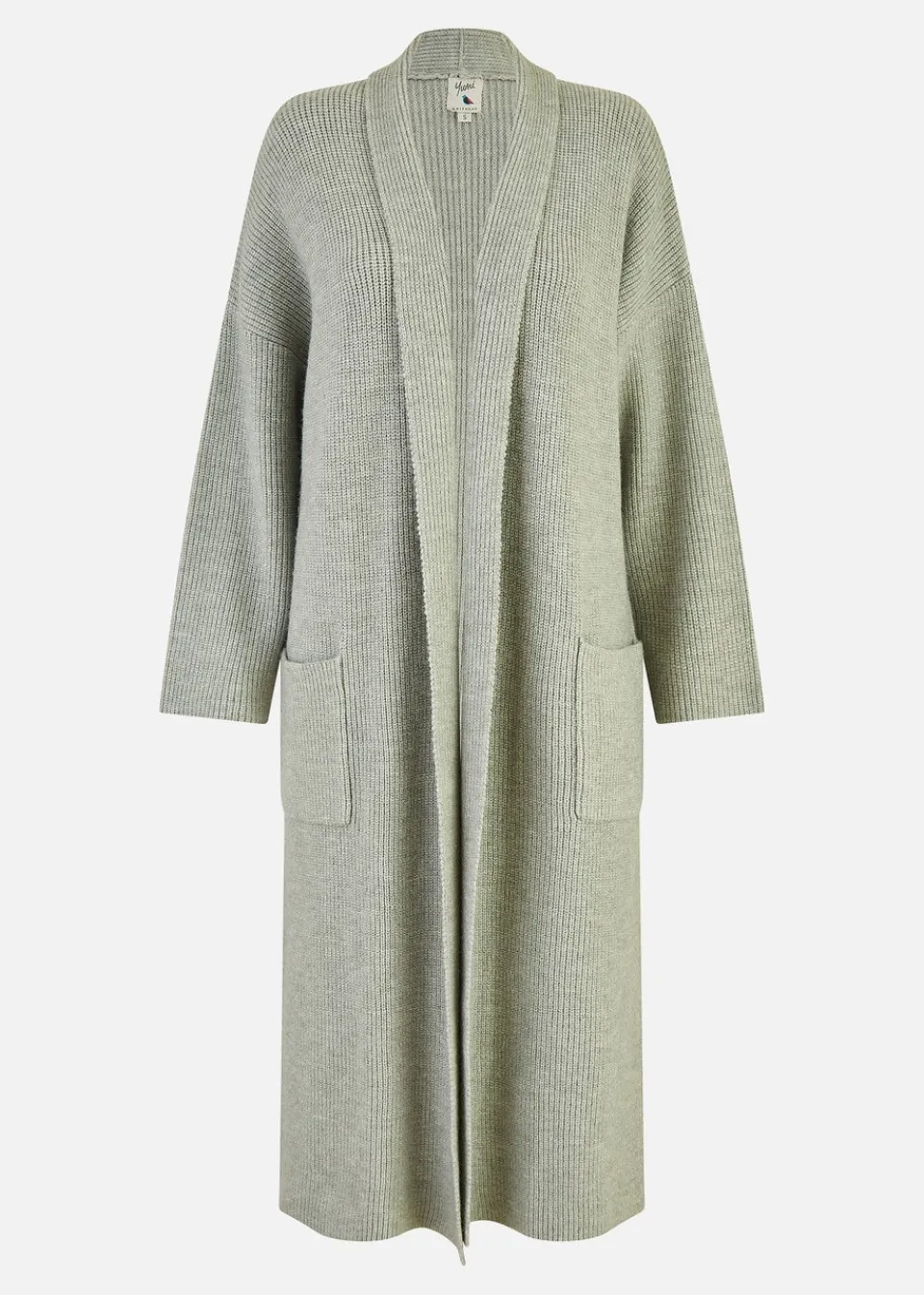 Tops>Yumi Grey Knitted Maxi Cardigan With Pockets