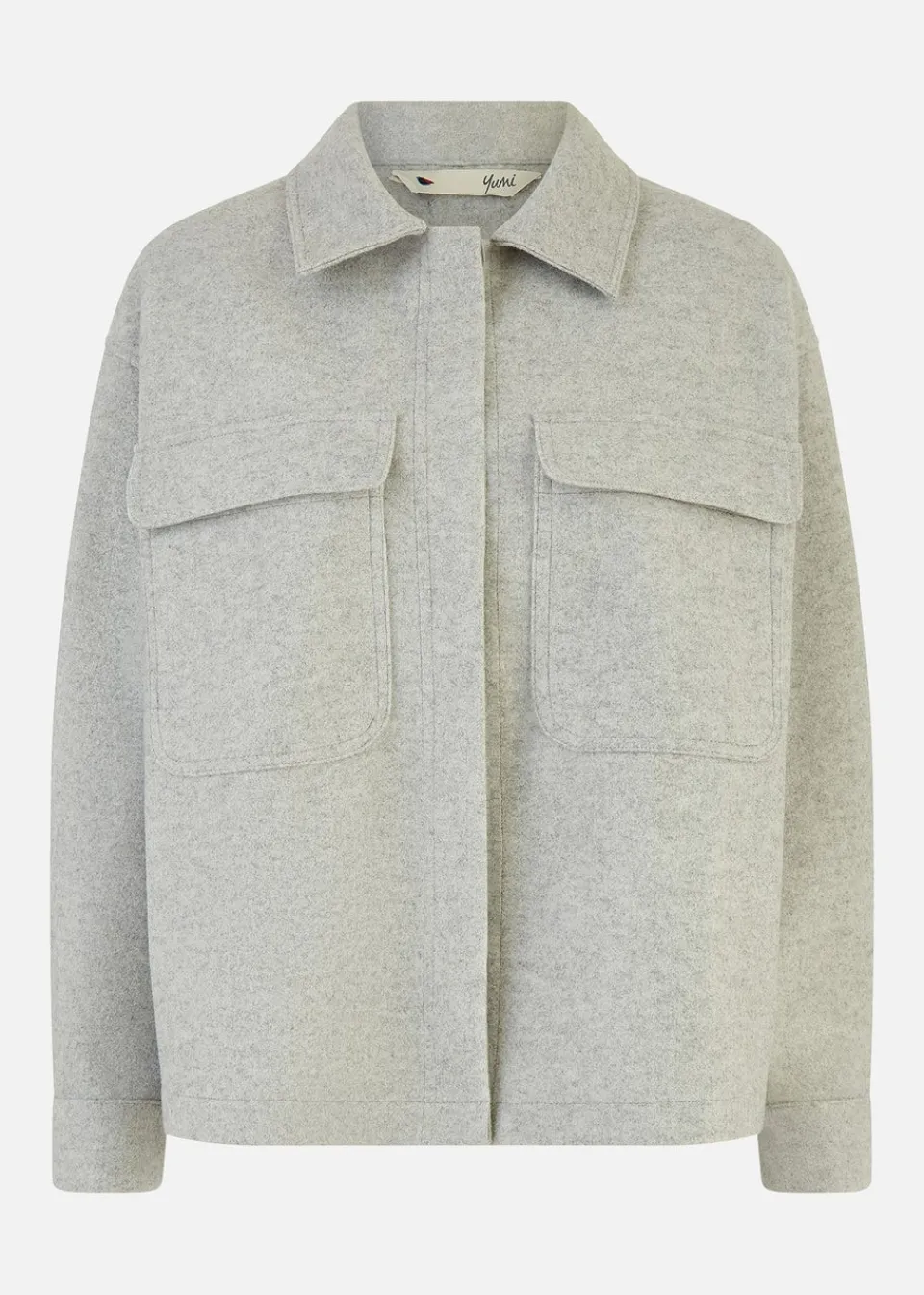 Coats & Jackets>Yumi Grey Woven Shacket With Oversize Pockets