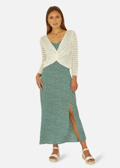 Tops>Yumi Ivory Crochet Cotton Twisted Bolero Top