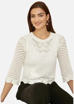 Tops>Yumi Ivory Crochet Knitted Stop With Scallop Edge