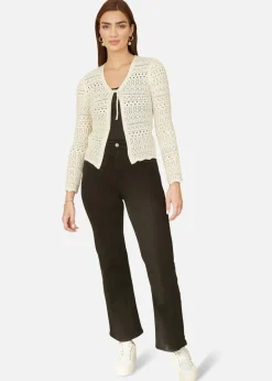 Tops>Yumi Crochet Tie Front Cardigan Ivory