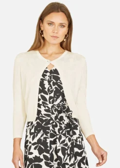 Tops>Yumi Ivory Diamante Button Cropped Cardigan