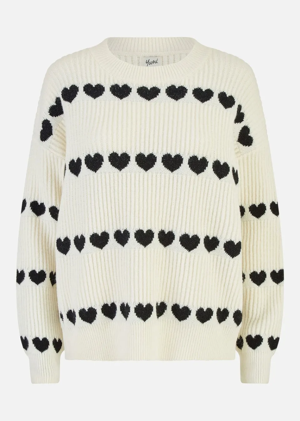 Tops>Yumi Ivory Knitted Jumper With Heart Stripes