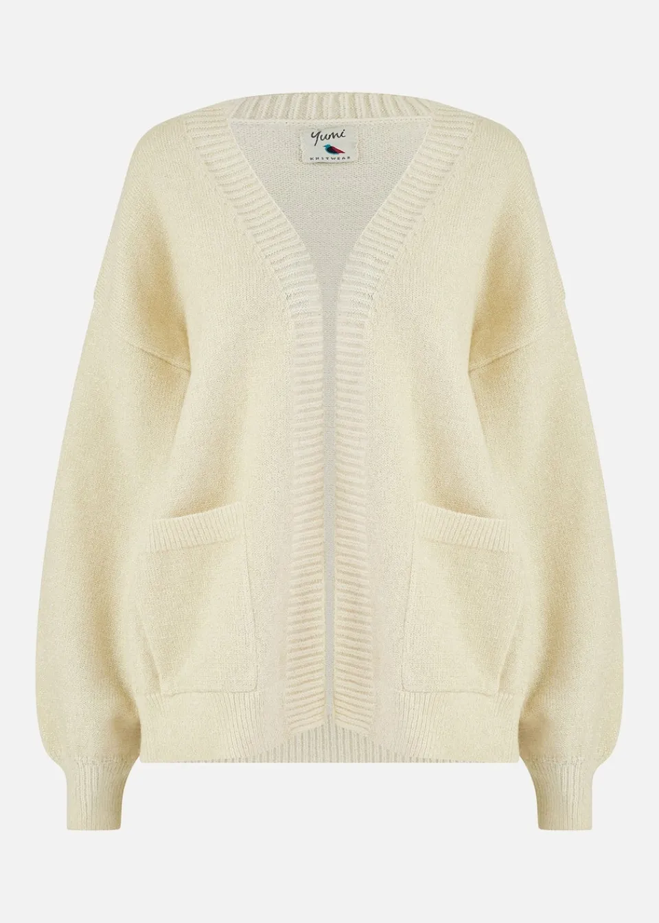 Tops>Yumi Ivory Metallic Slouchy Cardigan With Pockets