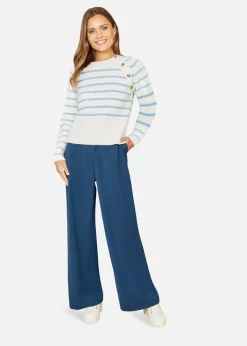 Tops>Yumi Ivory Stripe Jumper With Button Detail