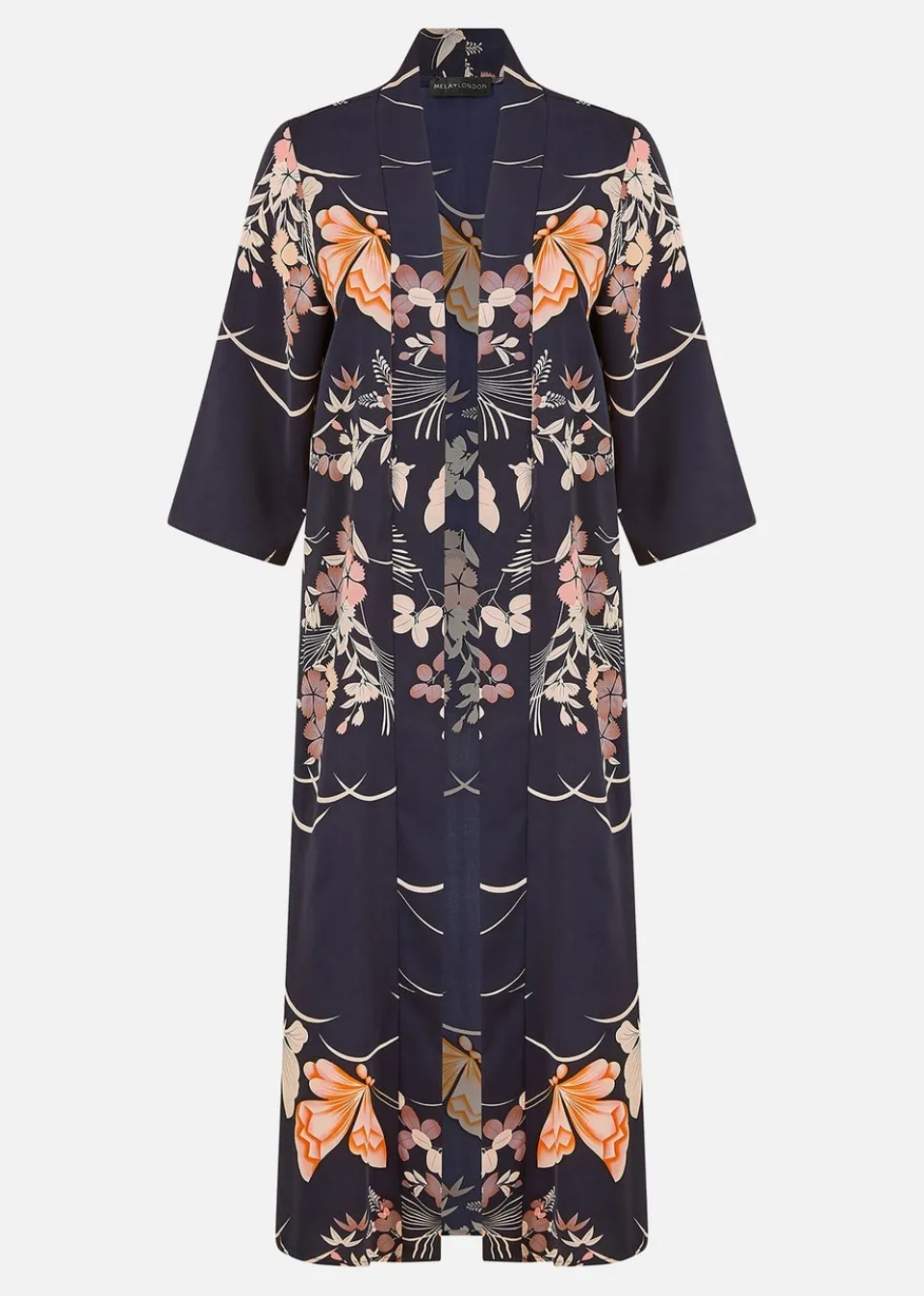 Tops>Yumi Navy Butterfly Print Long Kimono