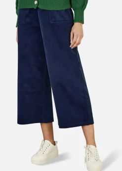 Trousers>Yumi Navy Cord Cropped Wide Leg Trousers