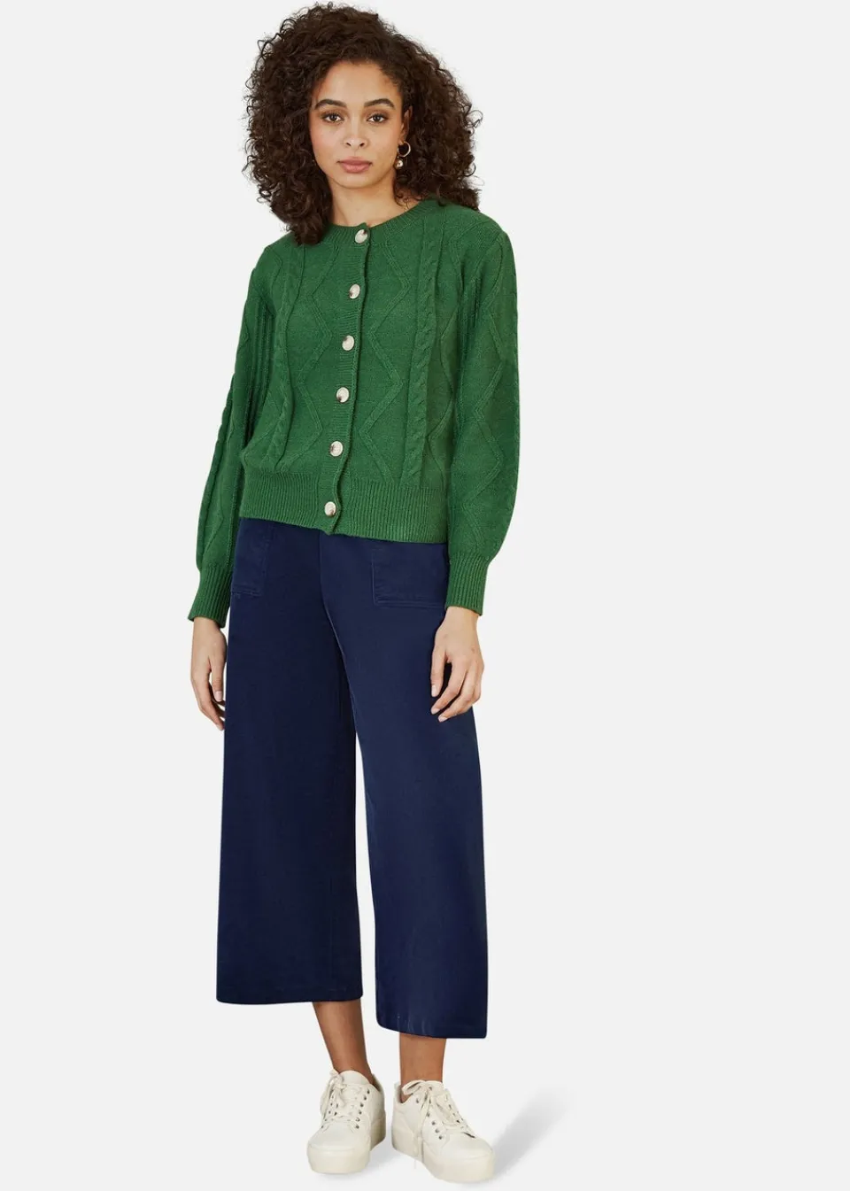 Trousers>Yumi Navy Cord Cropped Wide Leg Trousers
