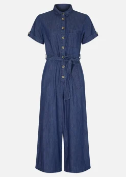 Jumpsuits & Playsuits>Yumi Navy Cotton Denim Jumpsuit