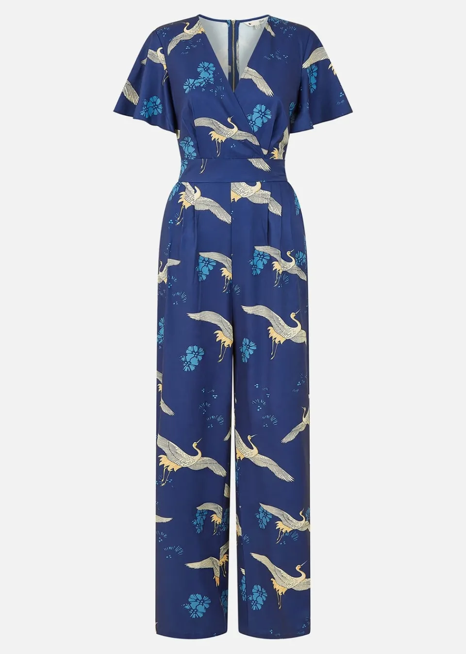 Jumpsuits & Playsuits>Yumi Navy Crane Print Angel Sleeve Jumpsuit