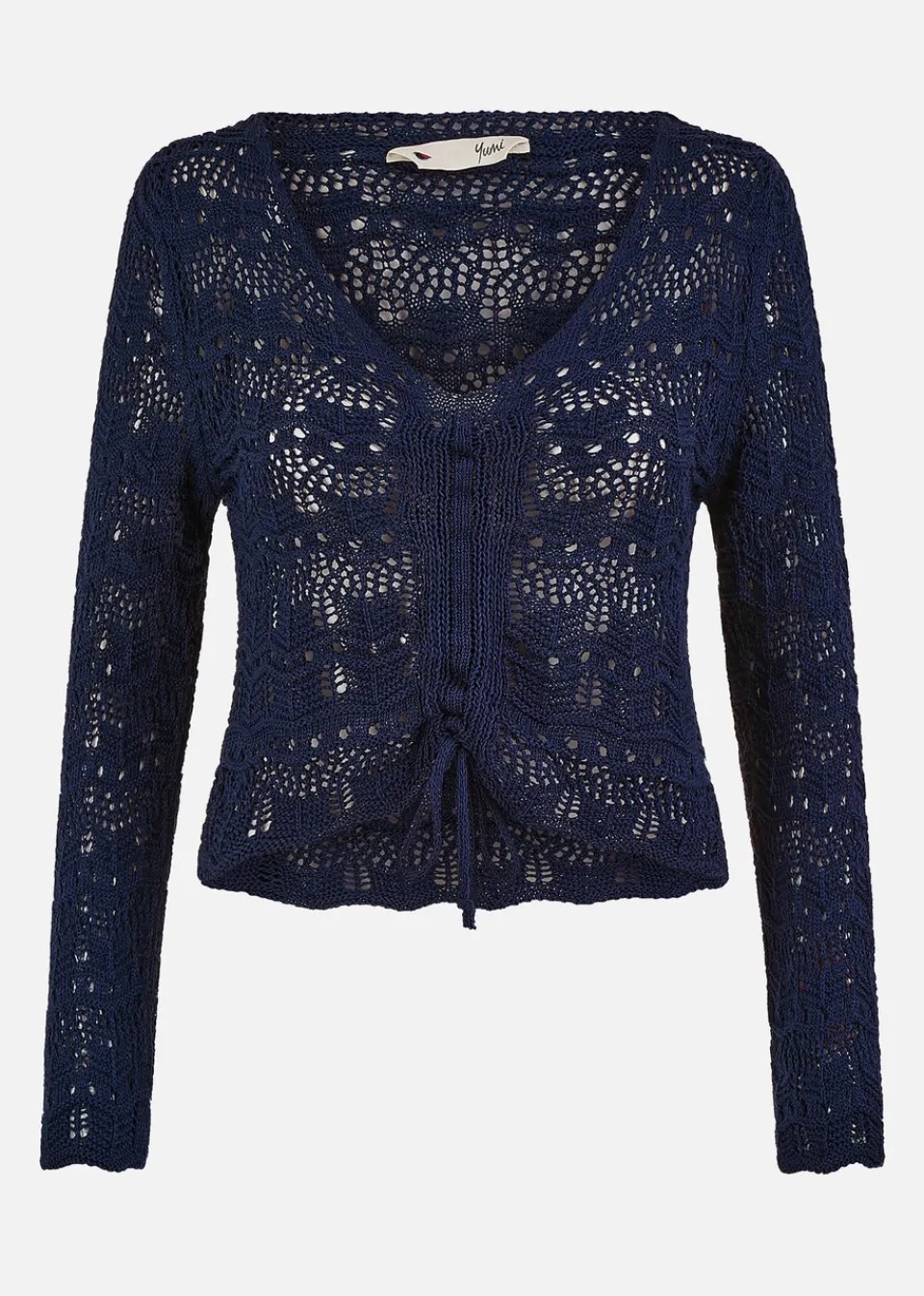 Tops>Yumi Navy Crochet Top With Front Ruching