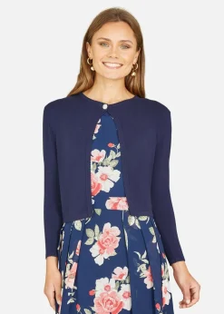 Tops>Yumi Navy Diamante Button Cropped Cardigan