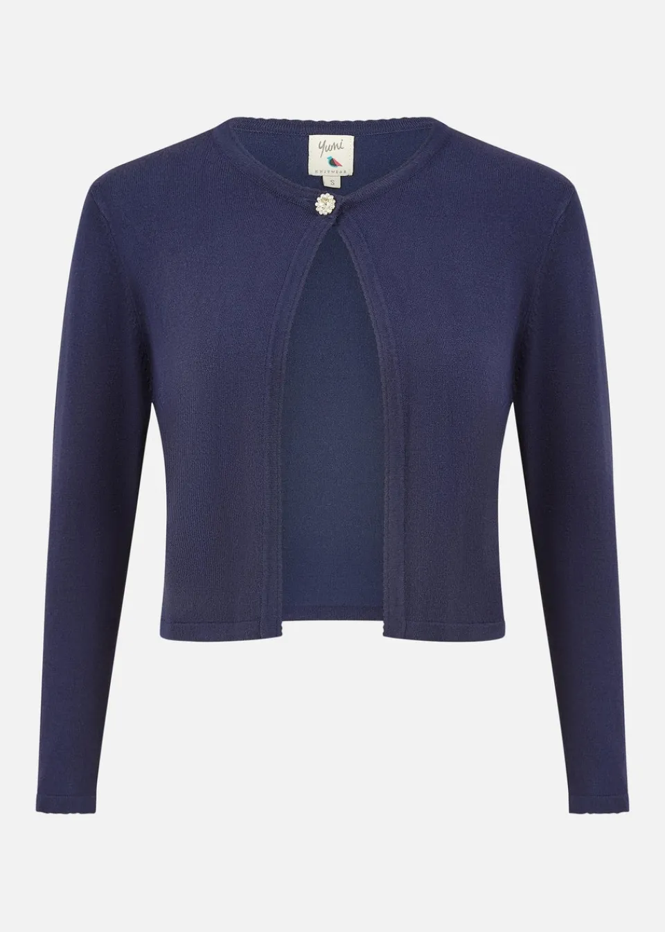 Tops>Yumi Navy Diamante Button Cropped Cardigan