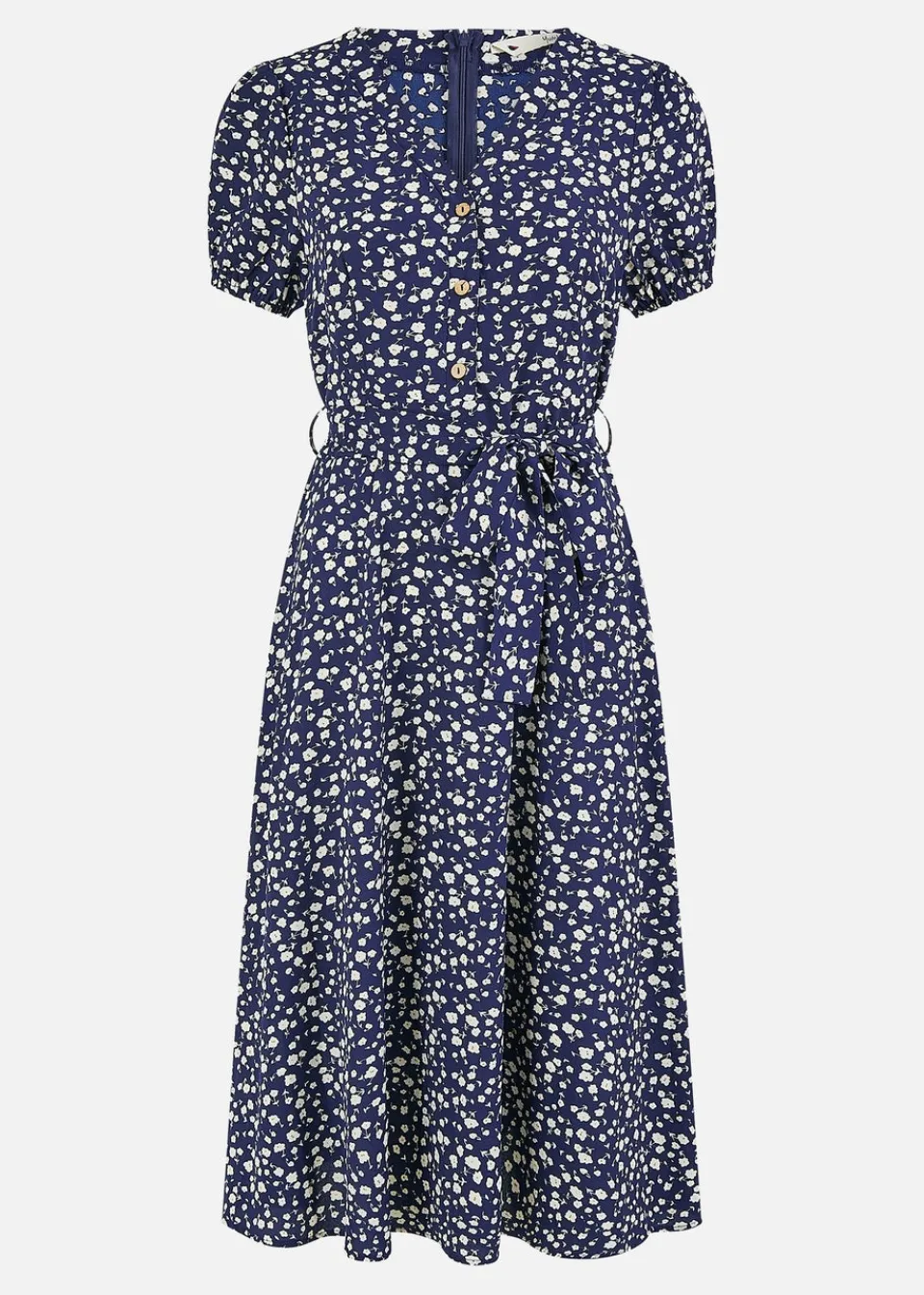 Dresses>Yumi Navy Ditsy Floral Midi Shirt Dress