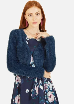 Tops>Yumi Navy Eyelash Knit Bolero