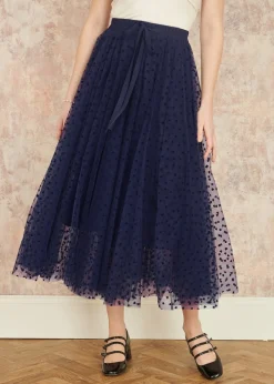 Skirts>Yumi Navy Mesh Heart Print Tulle Skirt