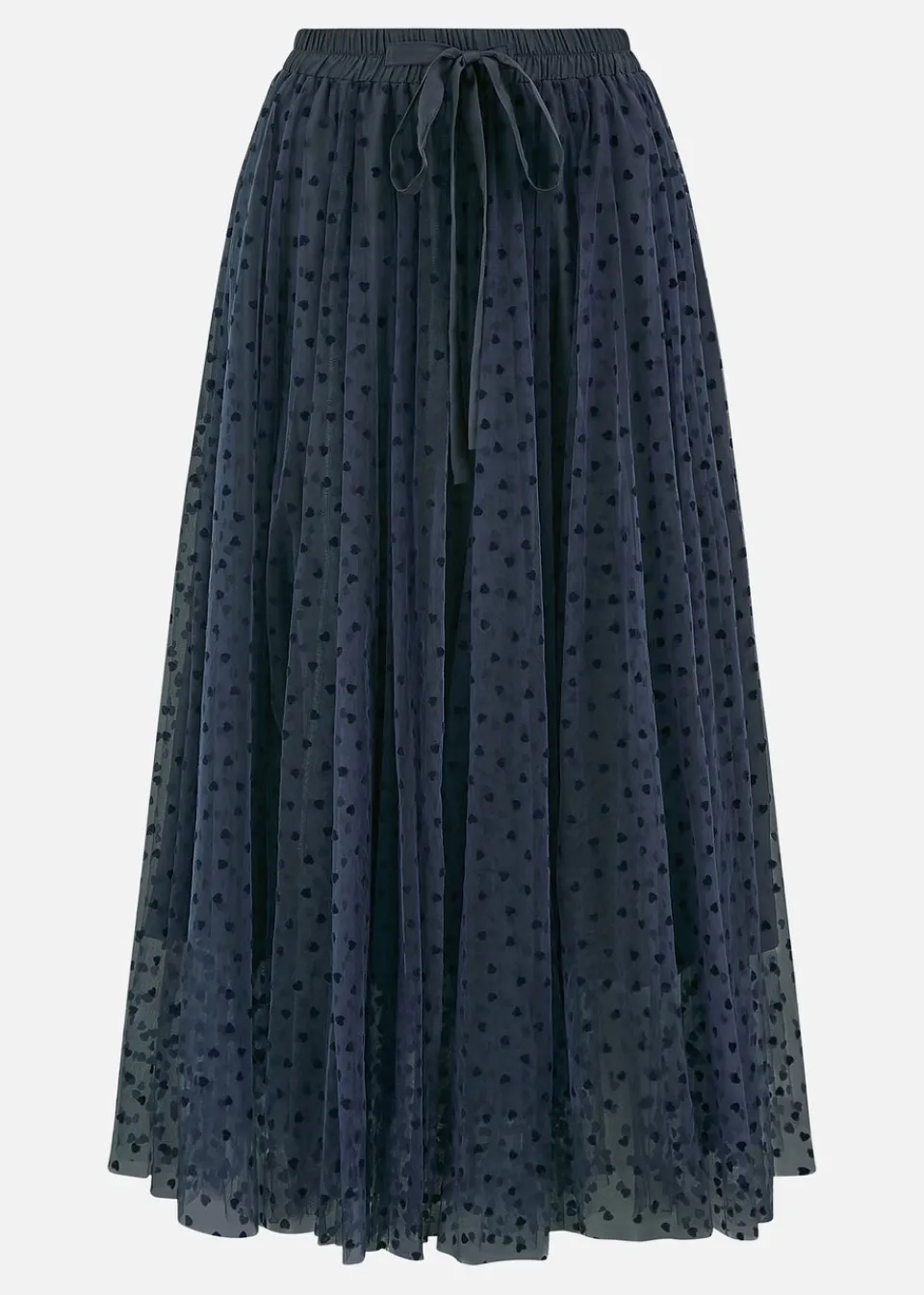 Skirts>Yumi Navy Mesh Heart Print Tulle Skirt