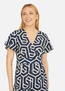 Jumpsuits & Playsuits>Yumi Navy Oversize Geo Print Jumpsuit