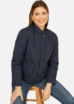 Coats & Jackets>Yumi Navy Quilted Short Jacket