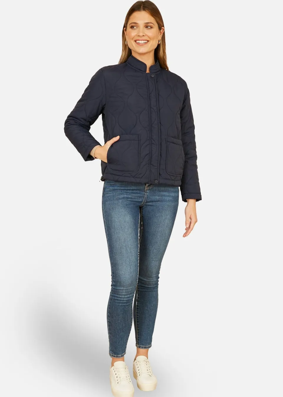 Coats & Jackets>Yumi Navy Quilted Short Jacket