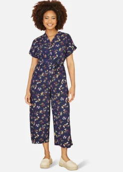 Jumpsuits & Playsuits>Yumi Navy Recycled Sealife Print Jumpsuit