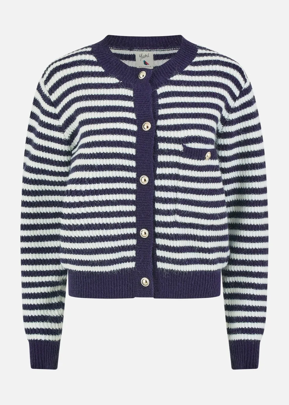 Tops>Yumi Navy Stripe Knit Relaxed Fit Cardigan