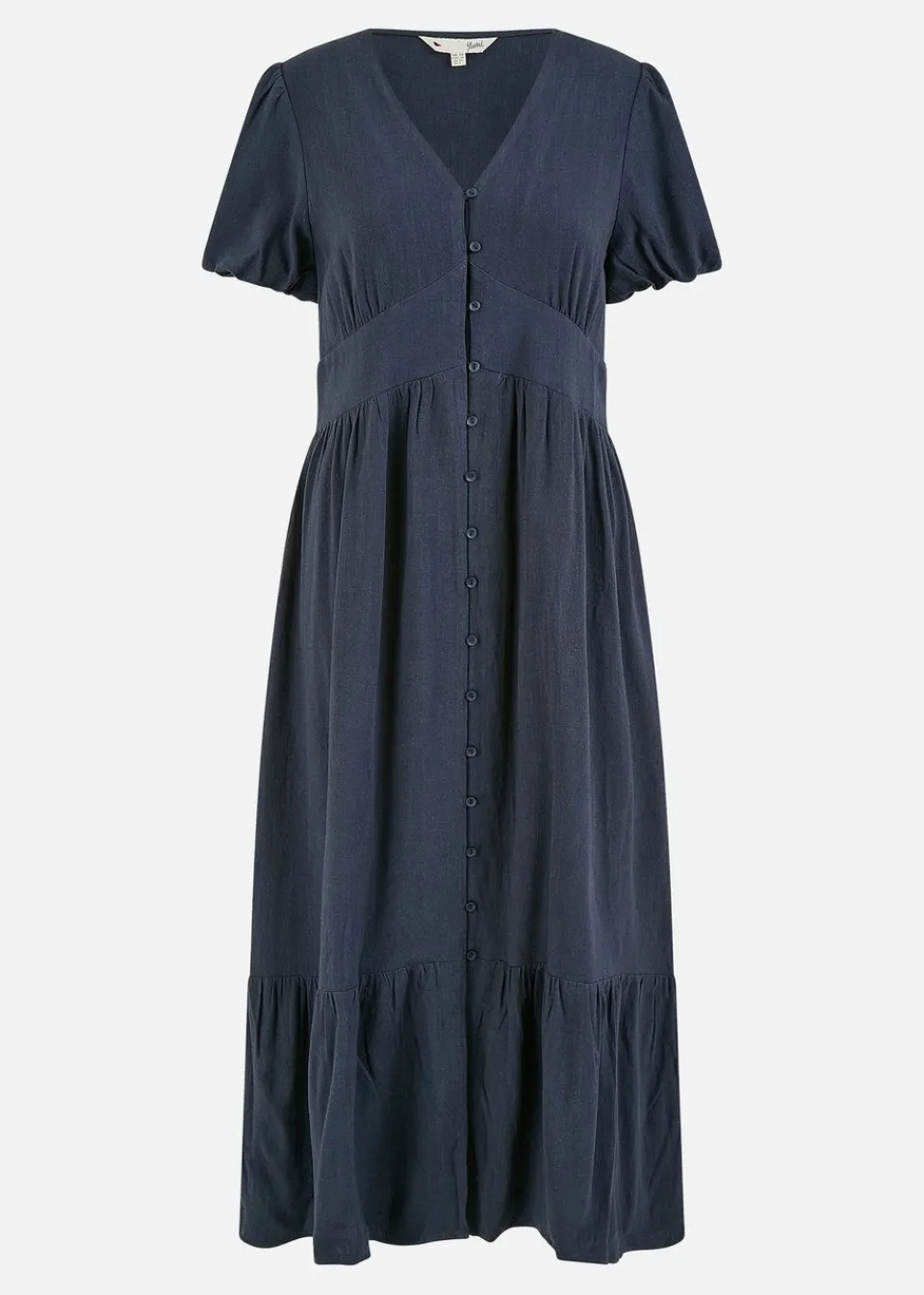 Dresses>Yumi Navy Viscose Button Through Midi Dress