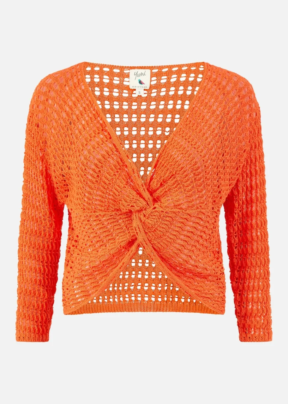 Tops>Yumi Orange Crochet Cotton Twisted Bolero Top