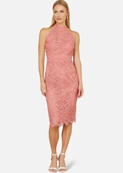 Dresses>Yumi Pink Lace Halter Neck Dress