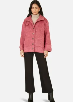 Coats & Jackets>Yumi Pink Oversize Fit Button Up Jacket With High Collar