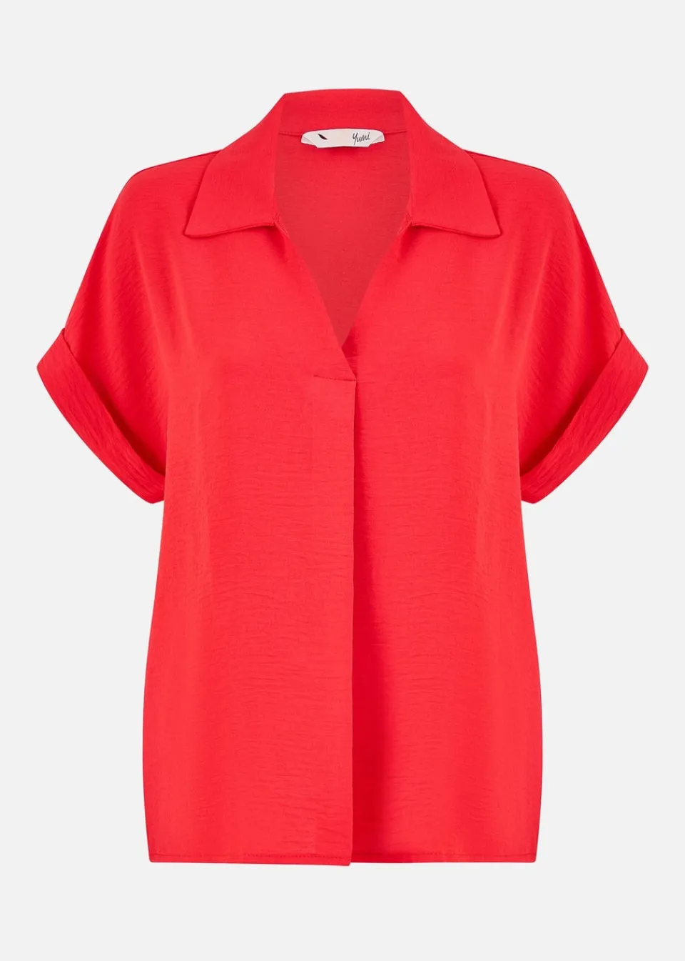 Tops>Yumi Red Stretch Relaxed Top With Collar