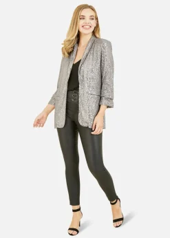 Coats & Jackets>Yumi Silver Sequin Blazer With Pockets